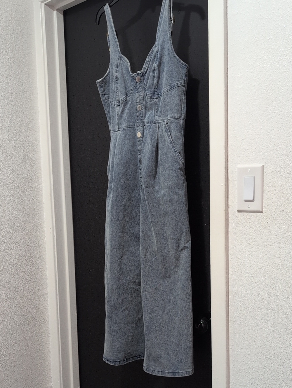 Denim Button-Front Jumpsuit - Light Blue